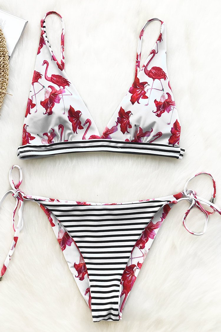 Pink Flamingo Reversible Bikini (With Stripes)