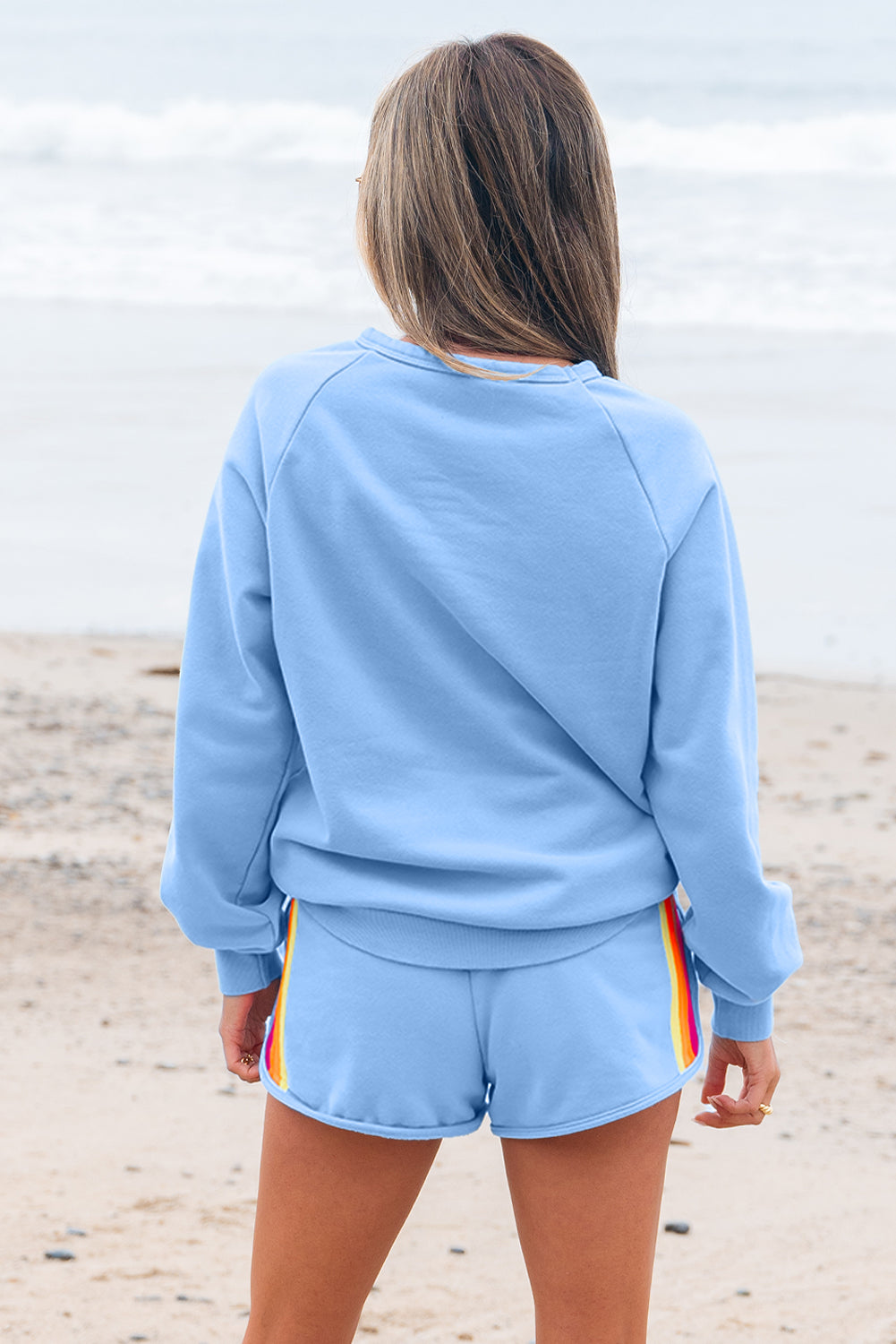 Rad Betty Bonbon Striped Accent Pullover and Shorts Two Piece Casual Set