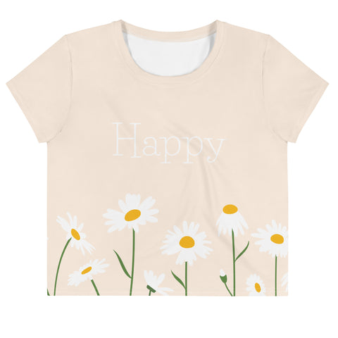 Happy Girl Daisy All-Over Print Crop Tee