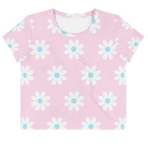 Pink Daisies All-Over Print Crop Tee