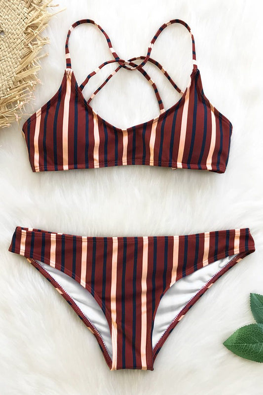 Retro Girl Striped Bikini