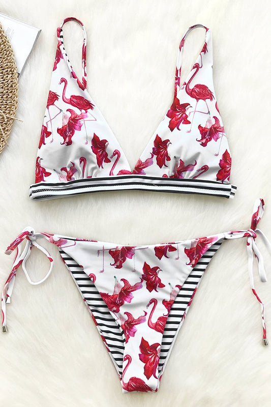 Pink Flamingo Reversible Bikini (With Stripes)