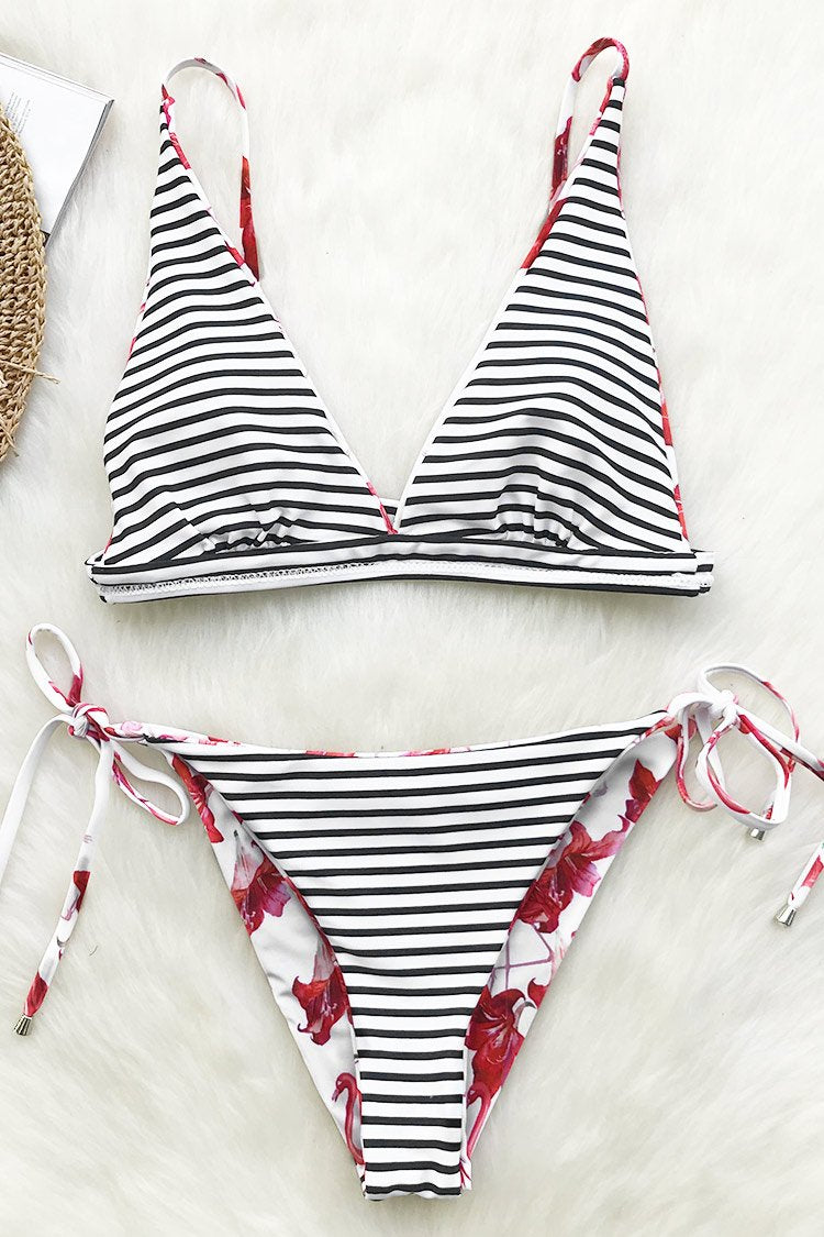 Pink Flamingo Reversible Bikini (With Stripes)